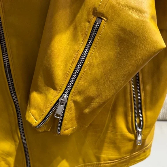 Zara Men's Mustard Leather Jacket - Picture 2 of 8